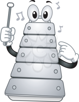Royalty Free Clipart Image of an Xylophone With a Mallet
