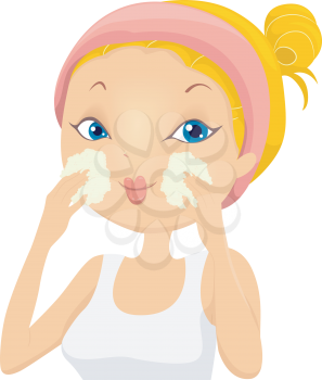 Royalty Free Clipart Image of a Girl Washing Her Face