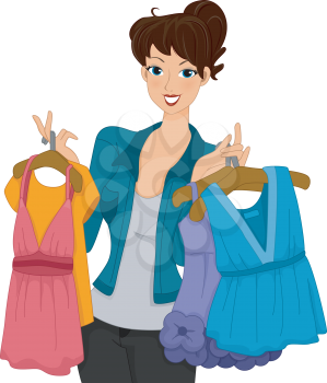 Royalty Free Clipart Image of a Woman Holding Clothes