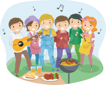 Royalty Free Clipart Image of People Having a Barbecue