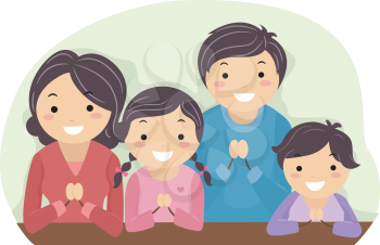Royalty Free Clipart Image of a Family Praying