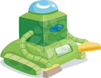 Royalty Free Clipart Image of a Robot With a Vacuum and Brush