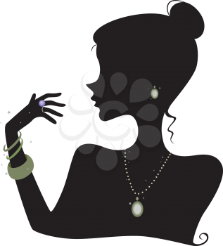 Royalty Free Clipart Image of a Silhouette of a Woman Wearing Accessories