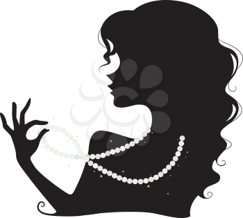 Royalty Free Clipart Image of a Woman in Silhouette Wearing Pearls
