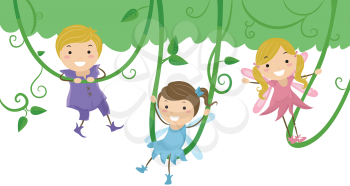 Royalty Free Clipart Image of as Children Dressed as Fairies
