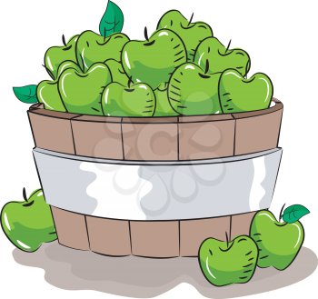 Royalty Free Clipart Image of a Basket of Green Apples
