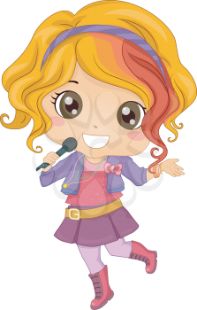 Royalty Free Clipart Image of a Pop Star Holding a Microphone
