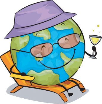 Royalty Free Clipart Image of a Globe With a Glass of Wine