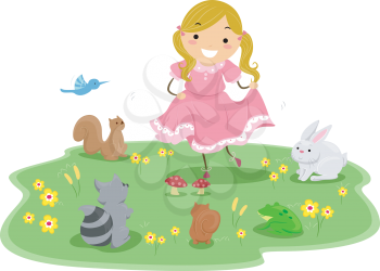 Royalty Free Clipart Image of a Little Girl With Animals