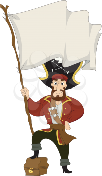 Royalty Free Clipart Image of a Pirate With a Blank Flag