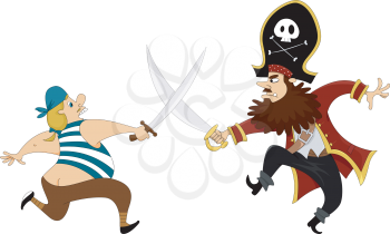 Royalty Free Clipart Image of Two Pirates Fighting
