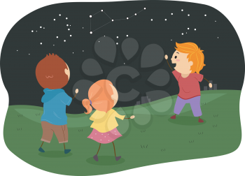 Illustration of Stickman Kids Studying Constellations