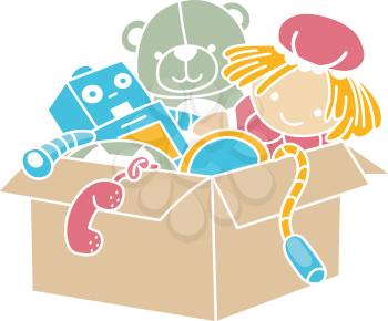 Illustration of Box Full of Toys Stencil
