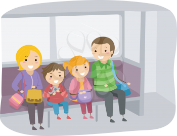 Illustration of Stickman Family Travelling by Train