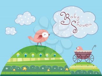 Illustration of Baby Shower Invitation Card Bird Design 
