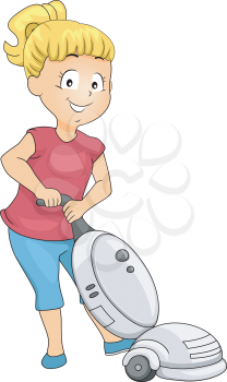 Illustration of Little Kid Girl Cleaning using Vacuum Cleaner