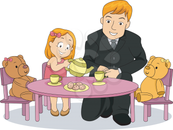 Illustration of Little Kid Girl playing Tea Party with her Father