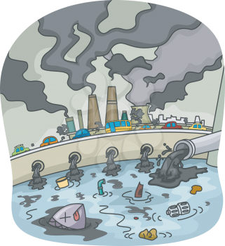 Illustration of Water and Air Pollution
