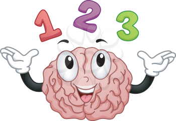 Illustration of Brain Mascot with Numbers 1 2 3