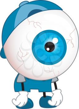Illustration of Tired Eyeball Mascot wearing Blue Shirt, Cap and Shoes