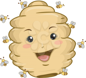 Illustration of Beehive Mascot with Bees