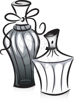 Illustration of Bottled Perfumes in Black and White