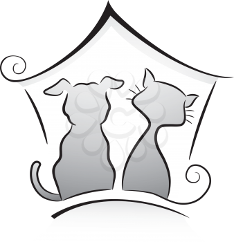 Illustration of Cat and Dog Shelter Silhouette in Black and White