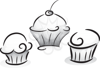 Illustration of Cupcakes in Black and Whiite