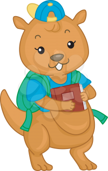 Illustration of Kangaroo Student with Book on its Pouch