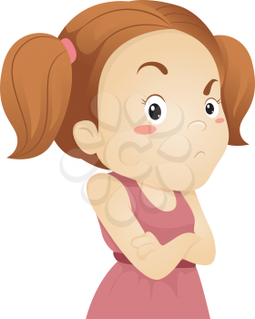 Illustration of a Frowing Grumpy Little Kid Girl
