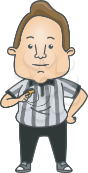 Illustration of a Man Wearing a Referee Uniform Holding a Whistle