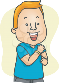 Illustration of a man wearing a yellow wristband for support
