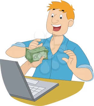 Illustration of a Hand Handing a Stack of Cash to an Online Writer