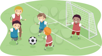 Stickman Illustration Featuring a Group of Boys Playing Soccer