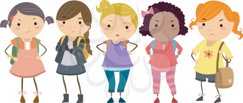 Stickman Illustration Featuring a Group of Young Female Bullies