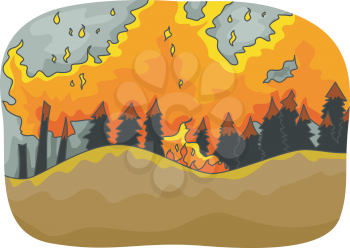 Illustration Featuring a Long Stretch of Trees Burning from the Distance