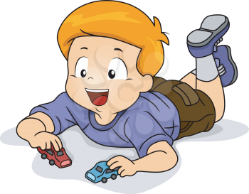 Illustration of Kid Boy Playing Toy Car