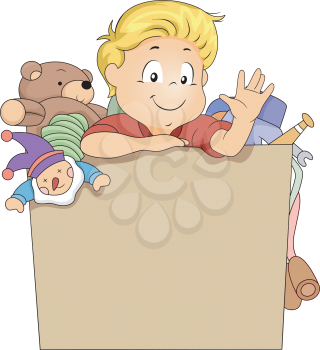 Illustration of Kid Boy in a Toy Box Full of Toys with space for Text