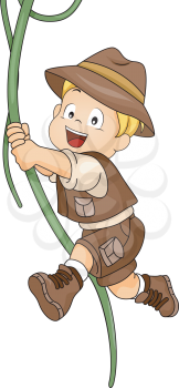 Illustration of Kid Boy Swinging in Vine