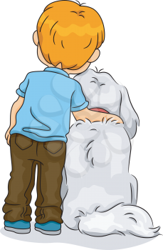 Back View of a Boy with His Arm Resting on His Dog's Neck