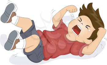 Illustration of a Boy Rolling on the Floor While Throwing a Tantrum
