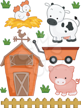 Illustration of Ready to Print Farm-Related Elements