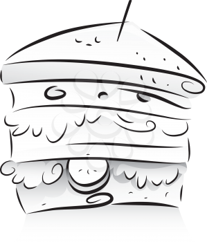 Black and White Illustration of a Clubhouse Sandwich with Fillings Sticking Out