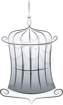 Black and White Illustration of an Empty Bird Cage