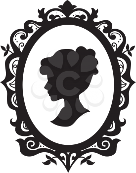 Black and White Illustration of a Cameo Featuring the Silhouette of a Woman