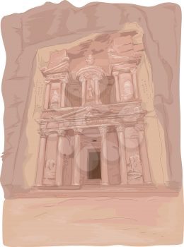 Illustration Featuring the Al Khazneh Temple in Petra, Jordan