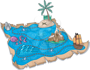 Illustration of a Treasure Map with Three-Dimensional Markers