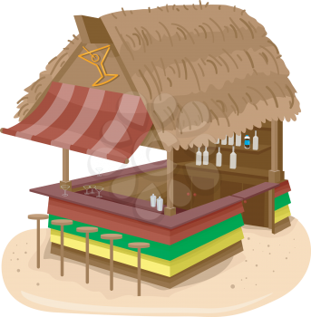 Illustration of a Beach Hut Bar Serving Alcoholic Drinks