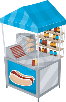 Illustration of a Food Cart Selling Hotdogs