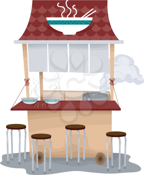 Illustration of a Food Cart Selling Ramen
